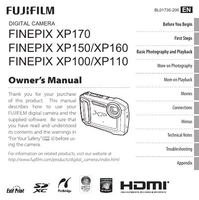 Fujifilm FinePix XP170 Digital Camera Owner's Manual - cover page