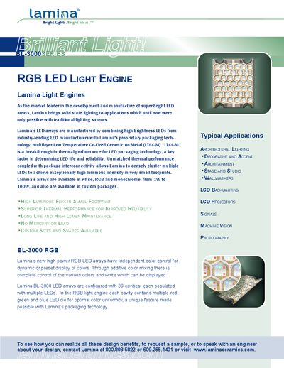 Lamina BL-3000 RGB LED Light Engine Datasheet - cover page