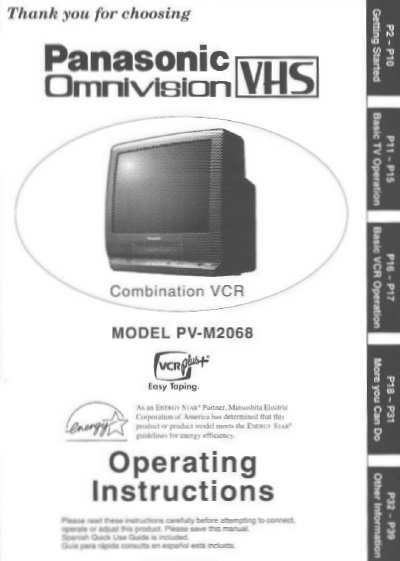 Panasonic PV-M2068 Combination VCR Operating Instructions - cover page
