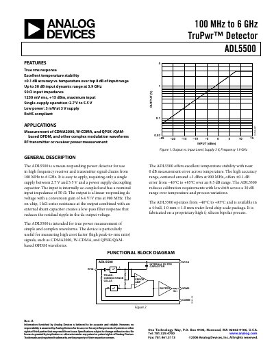 Analog Devices ADL5500 TruPwr™ Detector Datasheet - cover page