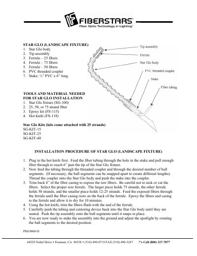 Fiberstars SG-100 Star Glo Landscape Fixture Installation Guide - cover page