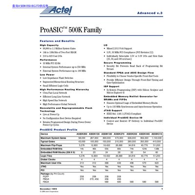 Actel ProASIC 500K Family Datasheet - cover page