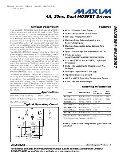 Maxim MAX5054–MAX5057 Dual MOSFET Driver Datasheet - cover page