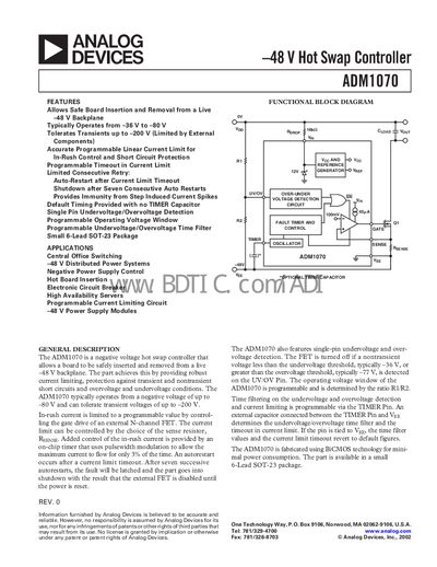 Analog Devices ADM1070 Hot Swap Controller Datasheet - cover page