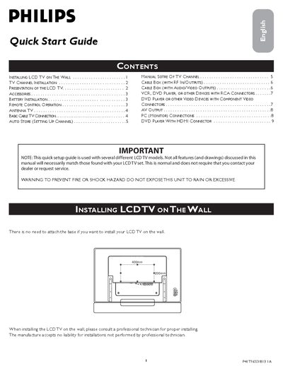 Philips LCD TV Quick Start Guide - cover page