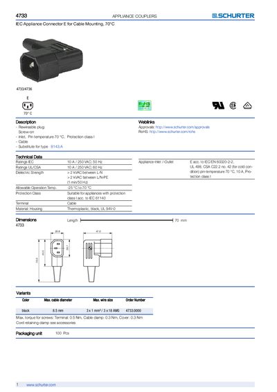 Schurter 4733 Appliance Coupler E Manual - cover page