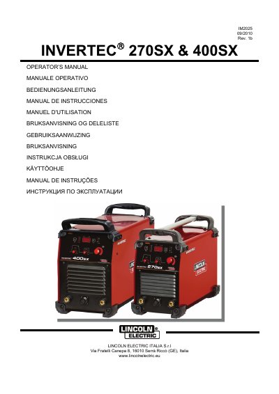 Lincoln Electric INVERTEC 270SX & 400SX Operator's Manual