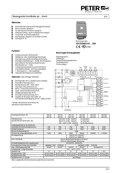 PETER electronic VB 230/400-40...600 technology data - cover page