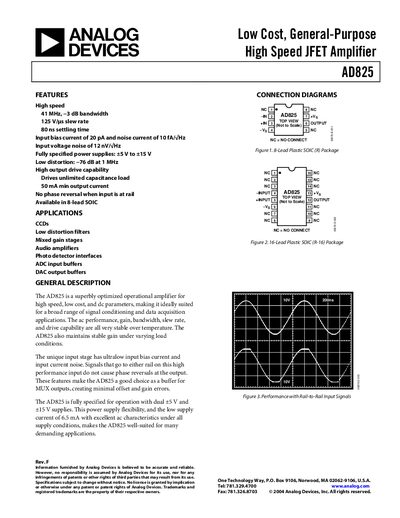 Analog Devices AD825 Datasheet