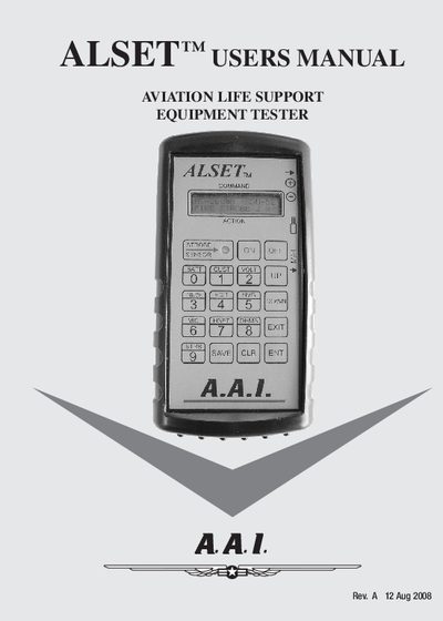 ALSET Model 100/200/400 Aviation Life Support Equipment Tester User Manual - cover page