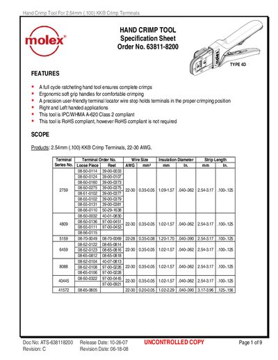 MOLEX TYPE 4D HAND CRIMP TOOL handbook