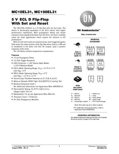 ON Semiconductor MC10EL31 / MC100EL31 Datasheet - cover page