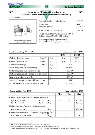 BCV27, BCV47 Darlington Transistors Datasheet - cover page