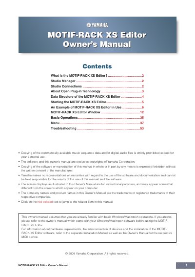 Yamaha MOTIF-RACK XS Editor Owner's Manual - cover page