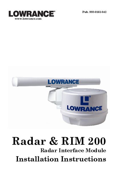 Lowrance RIM 200 Radar Interface Module Installation Instructions - cover page