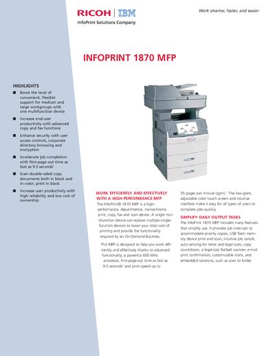 Ricoh InfoPrint 1870 MFP Datasheet - cover page
