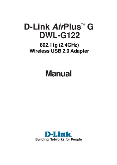 D-Link DWL-G122 Wireless USB Adapter User Manual - cover page
