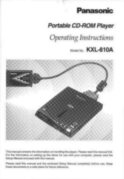 Panasonic KXL-810A Portable CD-ROM Player Operating Instructions - cover page