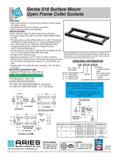 Aries Series 518 Surface Mount Open Frame Collet Sockets Manual - cover page