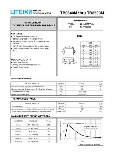 LITEON TB0640M thru TB3500M Data Sheet  - cover page