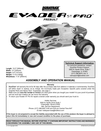 DuraTrax Evader ST Pro Assembly and Operation Manual - cover page