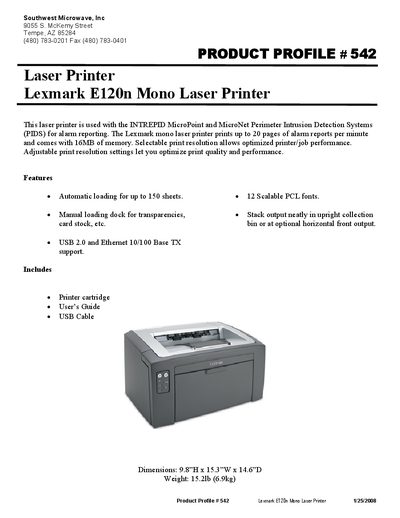Lexmark E120n Mono Laser Printer User Guide - cover page