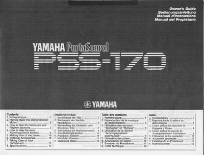 Yamaha PSS-170 PortaSound Owner's Guide - cover page