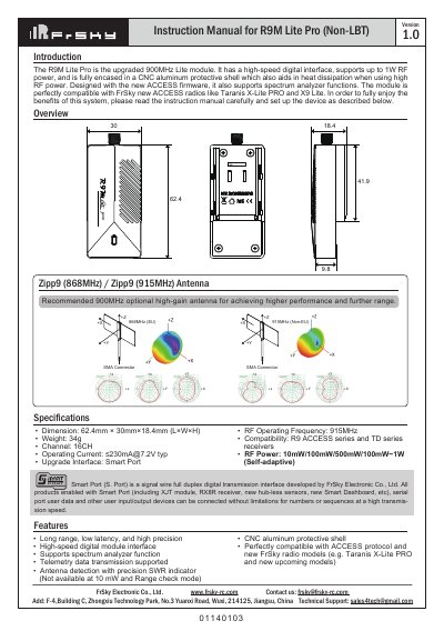 FrSky R9M Lite Pro Flight Controller Module Instruction Manual - cover page