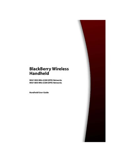 BlackBerry Wireless Handheld 900/1900 MHz GSM/GPRS Networks 900/1800 MHz GSM/GPRS Networks user manual - cover page