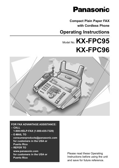 Panasonic KX-FPC95/KX-FPC96 Fax Machine Operating Instructions - cover page