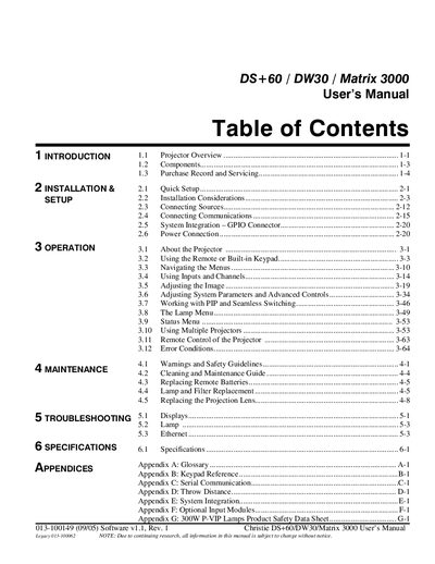 Christie DS+60/DW30/Matrix 3000 Projector User's Manual - cover page