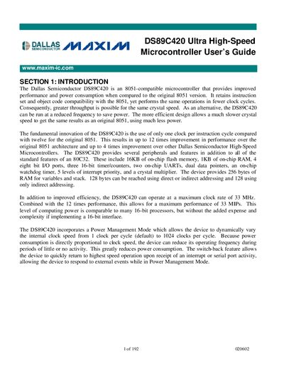 Dallas Semiconductor DS89C420 User Manual - cover page