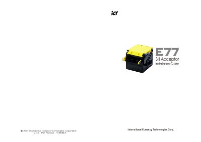 International Currency Technologies E77 Bill Acceptor Installation Guide - cover page