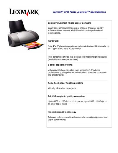 Lexmark Z705 Photo Jetprinter Product Leaflet - cover page