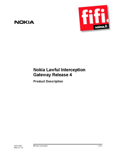 Nokia Lawful Interception Gateway Release 4 Product Description - cover page