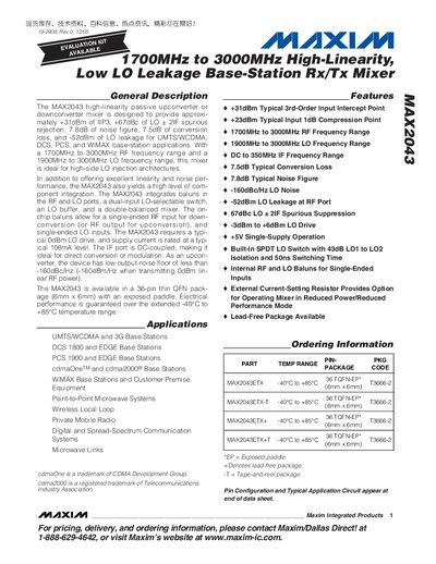 Maxim MAX2043 Mixer Datasheet - cover page