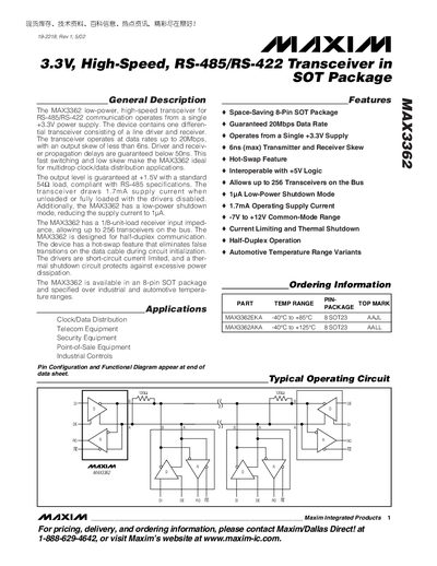 Maxim MAX3362 RS-485/RS-422 Transceiver Application Note - cover page