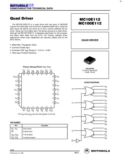 Motorola MC10E112/MC100E112 Quad Driver Datasheet - cover page
