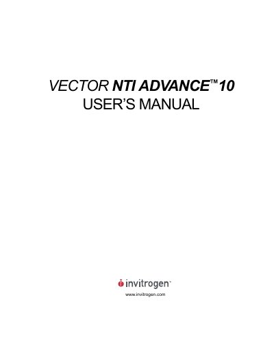 Vector NTI Advance 10 User's Manual - cover page