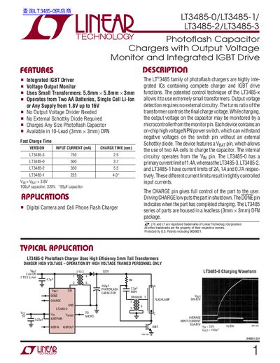 LINEAR LT3485-0/LT3485-1/ LT3485-2/LT3485-3 handbook  - cover page