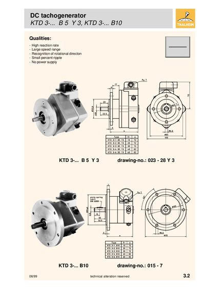 THALHEIM-KTD 3 DC tachogenerator KTD 3-... B 5 Y 3 KTD 3-... B10 - technology data(German)