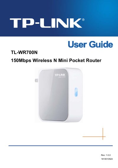 TP-LINK TL-WR700N 150Mbps Wireless N Mini Pocket Router User Guide