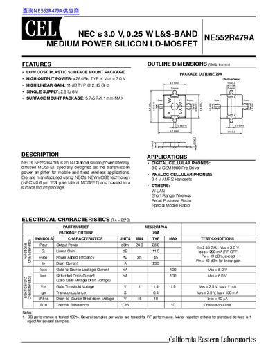 CEL NE552R479A Medium Power Silicon LD-MOSFET Datasheet - cover page