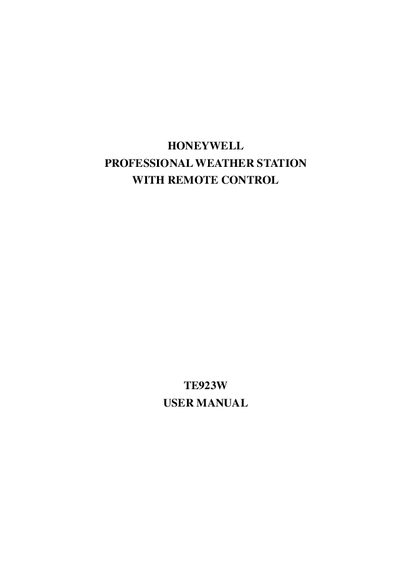 Honeywell TE923W Professional Weather Station User Manual - cover page
