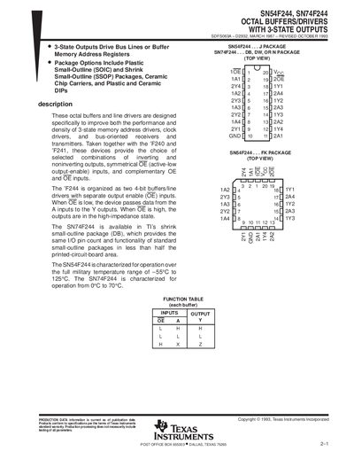Texas Instruments SN54F244/SN74F244 Octal Buffers/Drivers Datasheet - cover page
