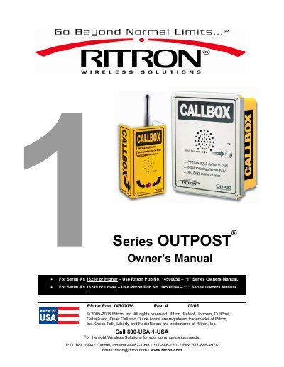 Ritron 1 Series OUTPOST Wireless Callbox Owner's Manual