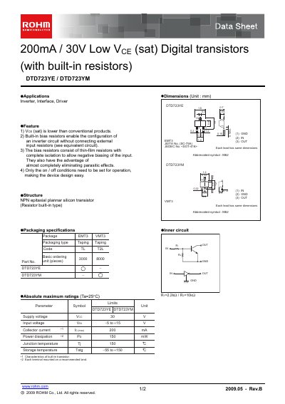 ROHM DTD723YE/DTD723YM Data Sheet - cover page