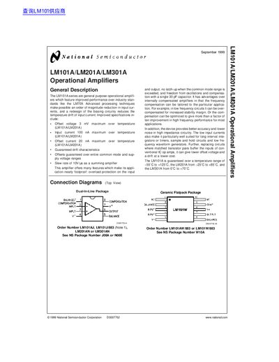 National Semiconductor LM101A/LM201A/LM301A Operational Amplifiers Datasheet - cover page