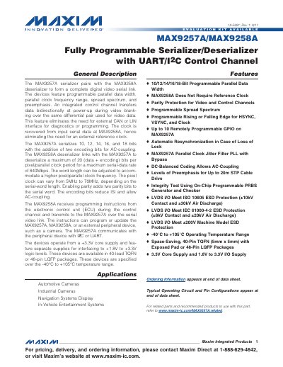 Maxim MAX9257A/MAX9258A Serializer/Deserializer Datasheet - cover page
