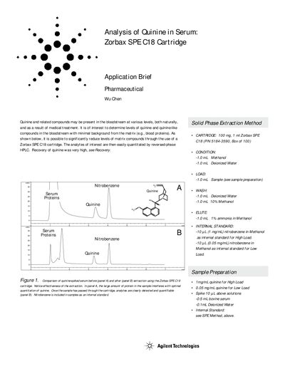 Agilent Zorbax SPE C18 Cartridge Application Brief for Quinine Analysis - cover page